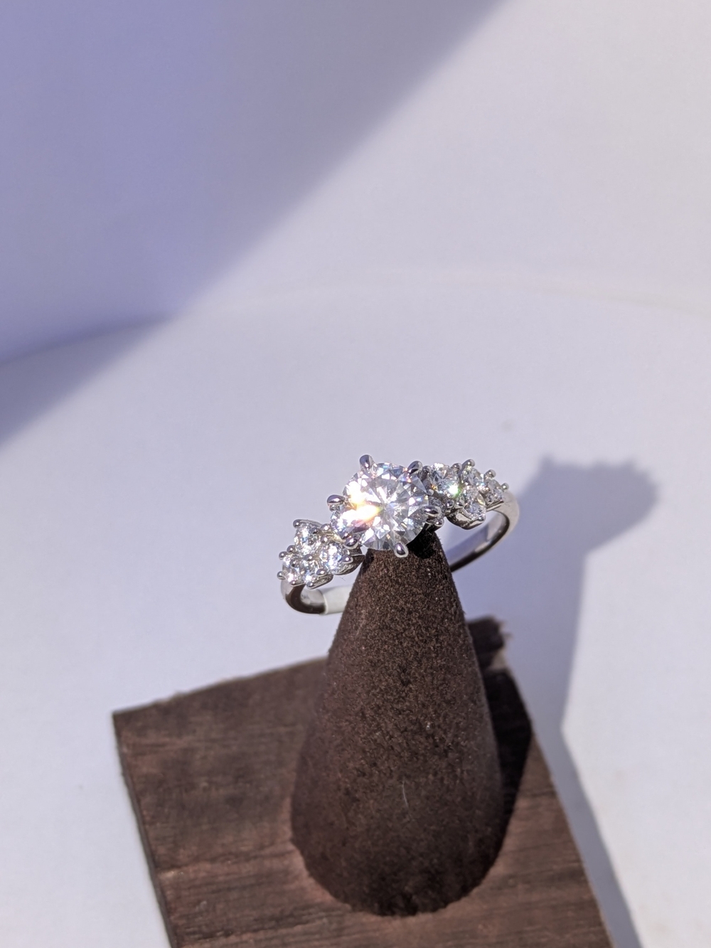 Silver Round-Cut Three-Stone Engagement Ring - Sterling Silver And Moisonnite
